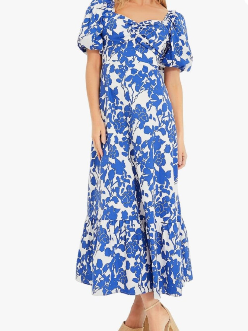Tuckernuck Hyacinth House Seaport Midi Dress NWT Blue Floral Size M Coastal